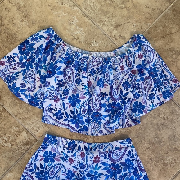 SHOW ME YOUR MUMU Set Blue & Purple Floral Heidi Top + Shorts Women’s Small - Picture 4 of 7